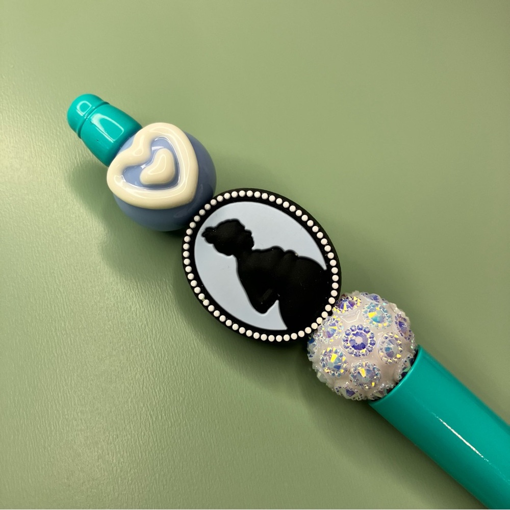 Pregnant Woman Blue Cameo Elegant Handmade Beaded Pen - Picture 3 of 6